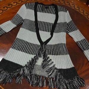 Chic Striped Black and Gray Cardigan